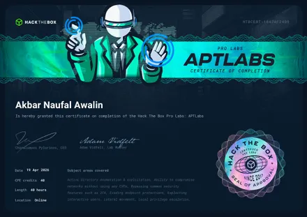 APTLabs completion certificate
