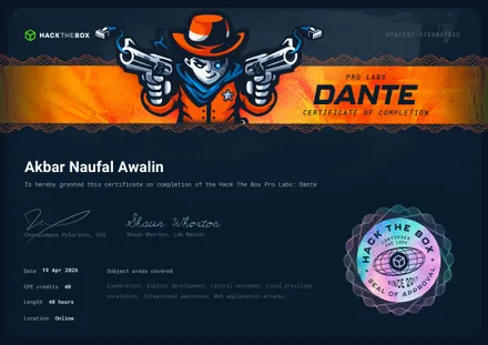 Dante completion certificate