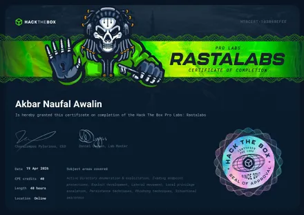 RastaLabs completion certificate